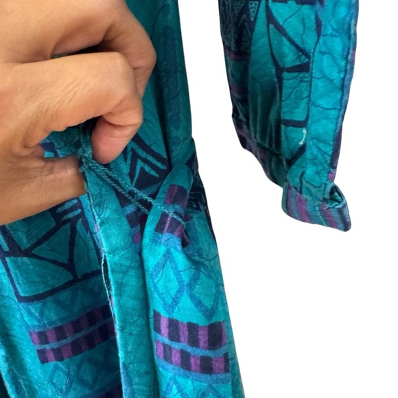 Vintage Orvis Mixed Print Teal Purple Midi Dress Size 10 Cotton USA Made Modest - Picture 5 of 11